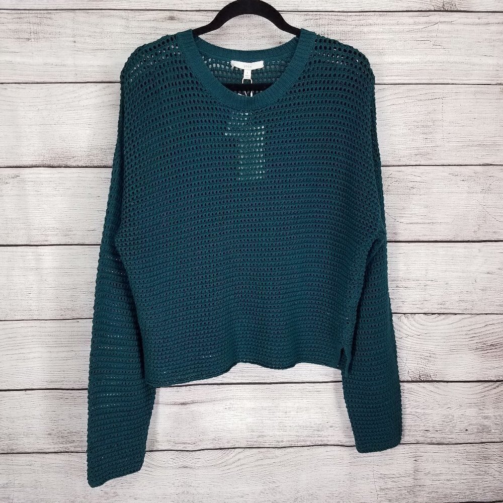Joie NWT Diza Pullover Sweater Open Chunky Knit Teal Green Women L Leisure Boho
